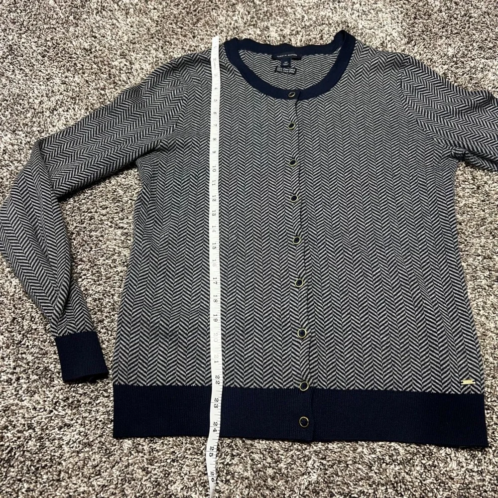 Tommy‎ Hilfiger Womens Pima Cotton Herringbone Cardigan Navy Blue Small